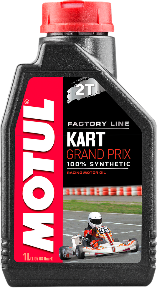 MOTUL Kart Grand Prix 2T Oil 1L bottle, high-performance two-stroke engine oil for go-karts and small engines.