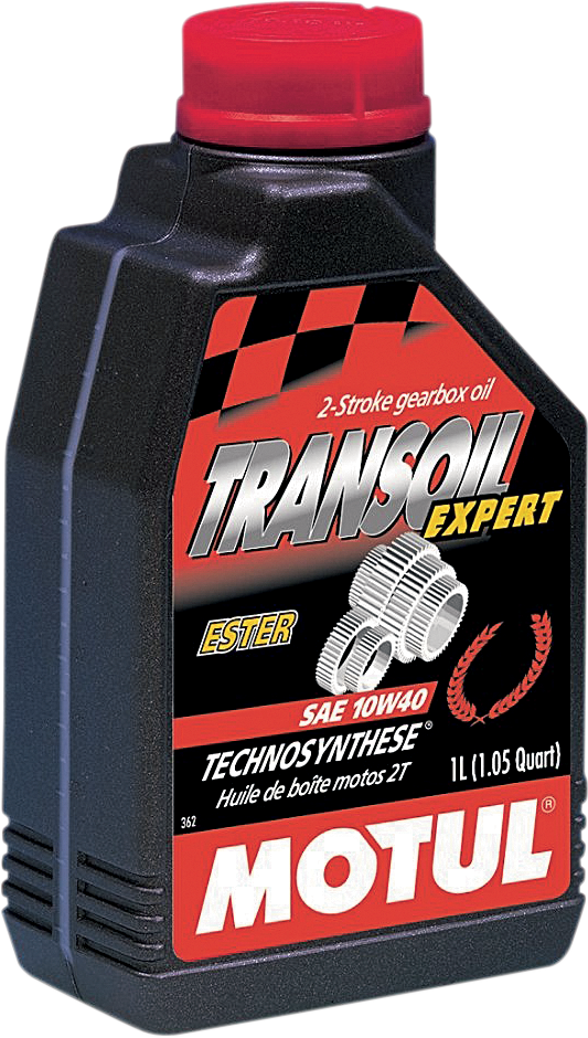 MOTUL Trans Expert 10W-40 oil for 2-stroke gearboxes and wet clutches, shown in a 1-liter bottle.