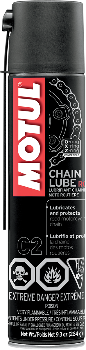 MOTUL Road Chain Lube Aerosol in 9.3 oz. can for bicycle and go-cart chains, with a nozzle for precise application
