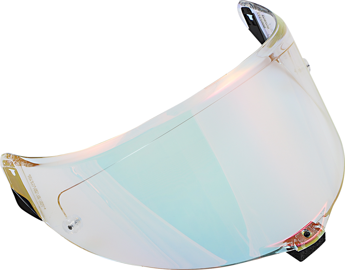AGV Race 3 helmet shield with rainbow finish and Pinlock® compatibility, clear view with vibrant, reflective colors.