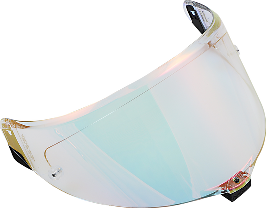 AGV Race 3 helmet shield with rainbow finish and Pinlock® compatibility, clear view with vibrant, reflective colors.