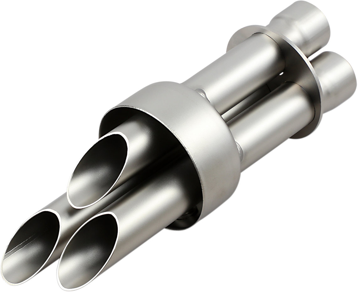 AKRAPOVIC noise damper for V-TUV142 exhaust system, cylindrical metal component with mounting features and branding details.