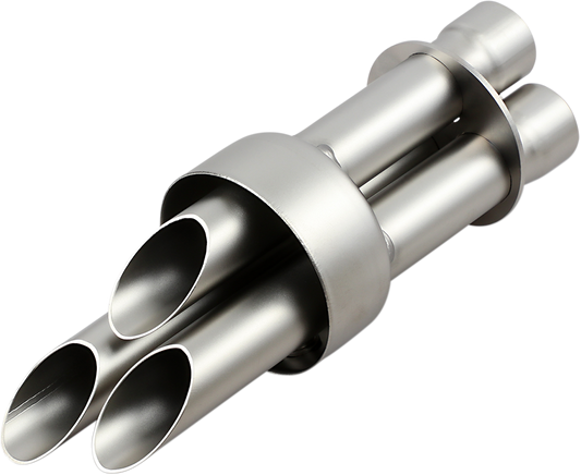 AKRAPOVIC noise damper for V-TUV142 exhaust system, cylindrical metal component with mounting features and branding details.