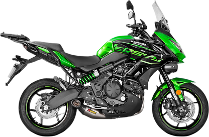 AKRAPOVIC titanium race exhaust for motorcycle, showing sleek silver finish and performance-enhancing design.