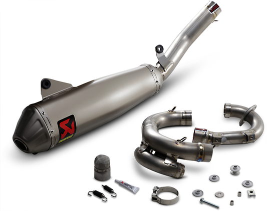 AKRAPOVIC Evolution Titanium Exhaust System for Yamaha YZF-MET15 motorcycle, shown in the image with sleek titanium finish.