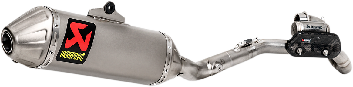 AKRAPOVIC Evolution Titanium Exhaust System for motorcycle, showing sleek exhaust pipes and branding details.