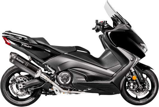AKRAPOVIC Race Exhaust S-Y5R5-RC for motorcycles with stainless steel and carbon fiber design, showing the sleek exhaust pipe.