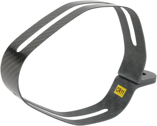 AKRAPOVIC CR11 muffler clamp for Akrapovic exhaust systems, shown in black metal with mounting hardware for secure fit.