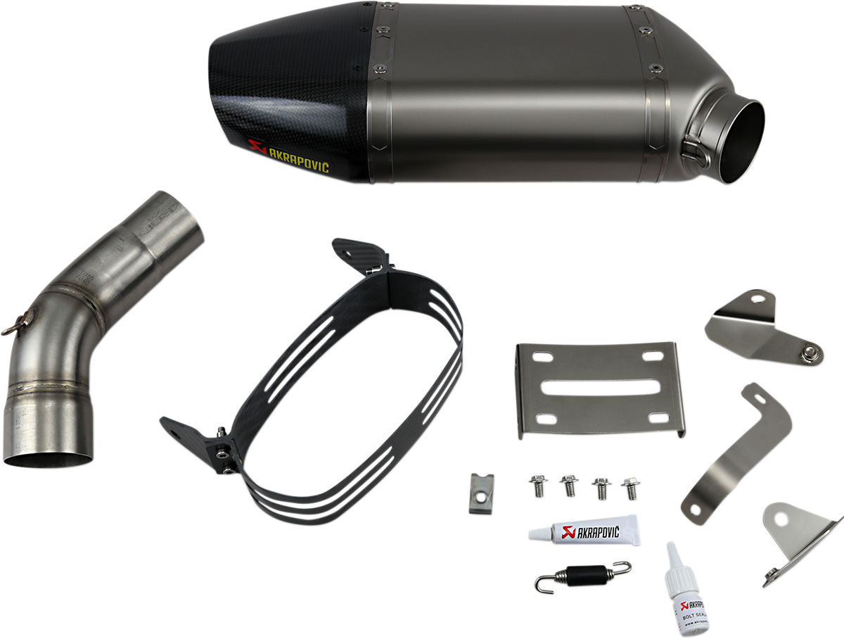 AKRAPOVIC titanium motorcycle muffler S-K6SO5-HACT with sleek metal finish, designed for enhanced performance.
