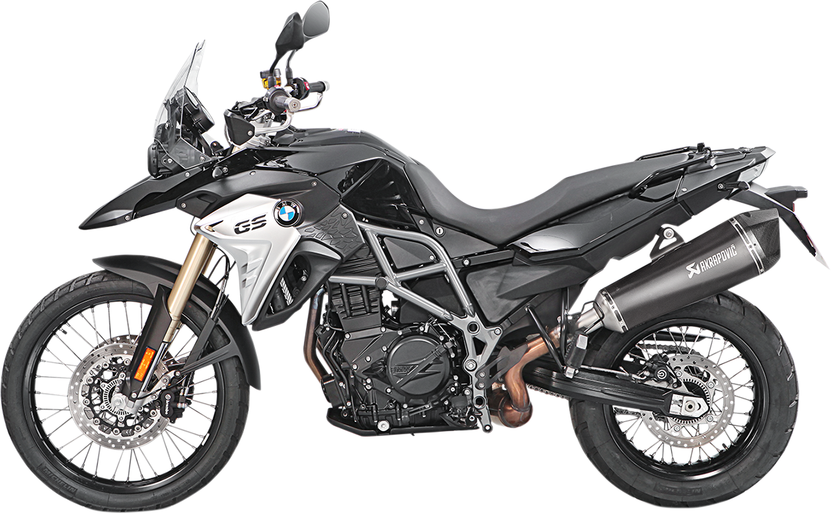 AKRAPOVIC titanium slip-on exhaust for BMW S-B8SO6-HZAABL, featuring sleek metal design and exhaust piping.