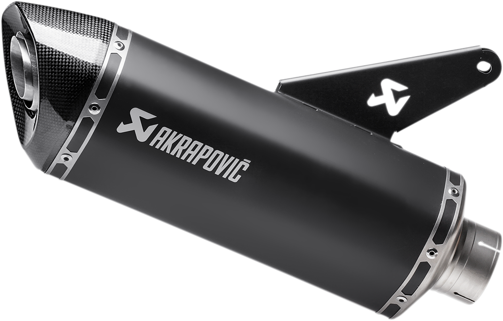 AKRAPOVIC Slip-On Line motorcycle muffler in titanium black, S-D8SO2-HRBL model, showcasing sleek exhaust design