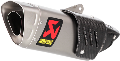 AKRAPOVIC titanium motorcycle muffler S-Y10SO15-HAPT, showcasing sleek silver exhaust with branding details.