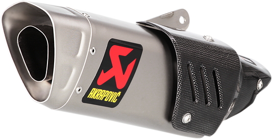 AKRAPOVIC titanium motorcycle muffler S-Y10SO15-HAPT, showcasing sleek silver exhaust with branding details.