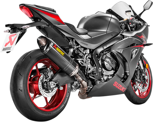 Akrapovic slip-on line muffler with carbon fiber finish for Honda CRF1000L Africa Twin motorcycle, showcasing sleek design and branding.