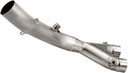 AKRAPOVIC titanium track day link pipe L-Y10SO11T/TD for enhanced motorcycle exhaust performance, shown in the image.