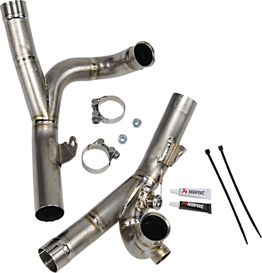 AKRAPOVIC Titanium 4-into-2-into-2 collector for Yamaha Y17SO1T/1 motorcycle exhaust system, showcasing the shiny titanium finish.
