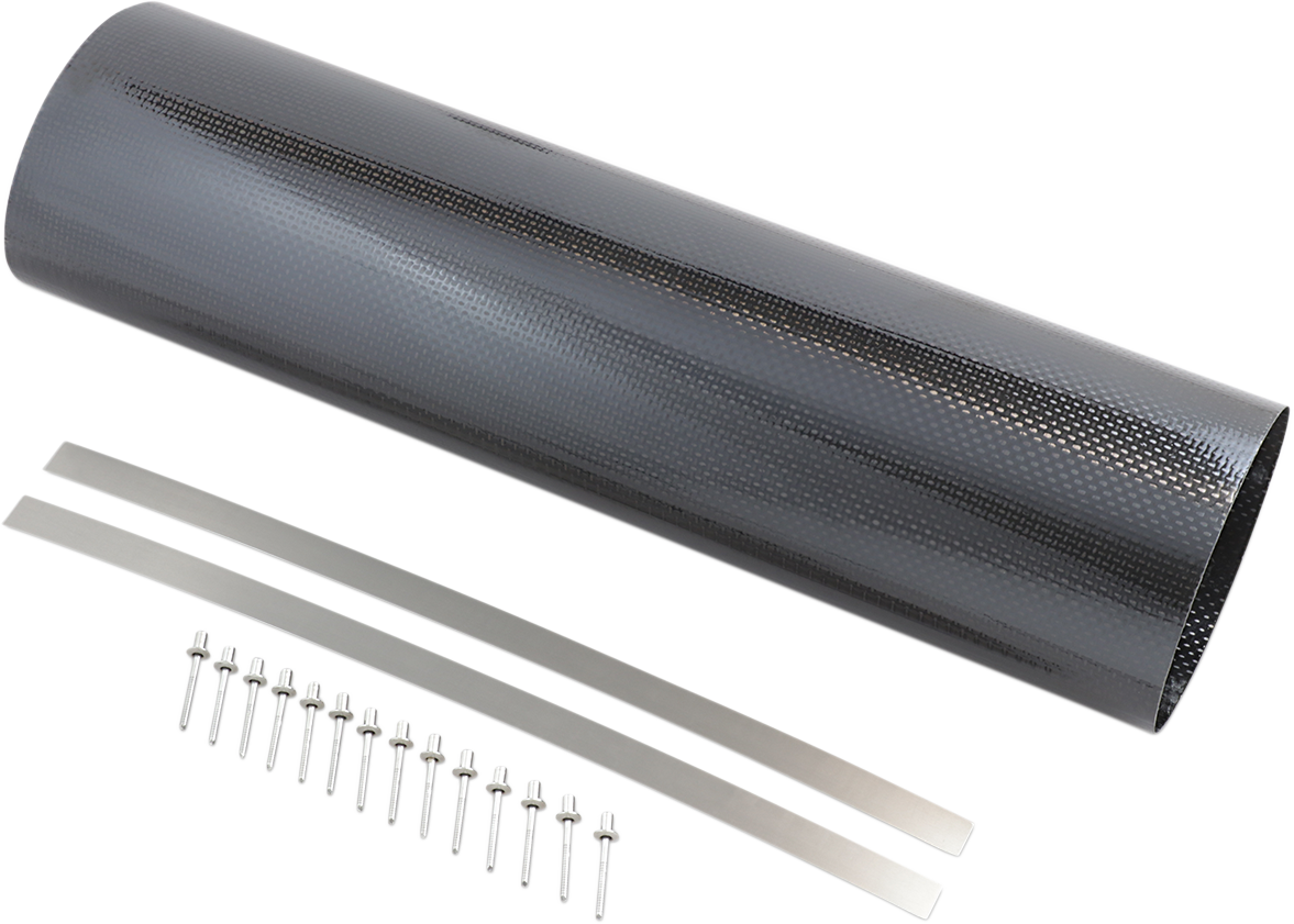 AKRAPOVIC muffler sleeve kit P-RKS45C47 for motorcycle exhaust system, showing black sleeve and metallic components.