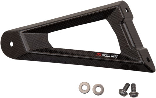 AKRAPOVIC carbon fiber muffler bracket for BMW S1000RR motorcycle, lightweight and durable exhaust accessory.
