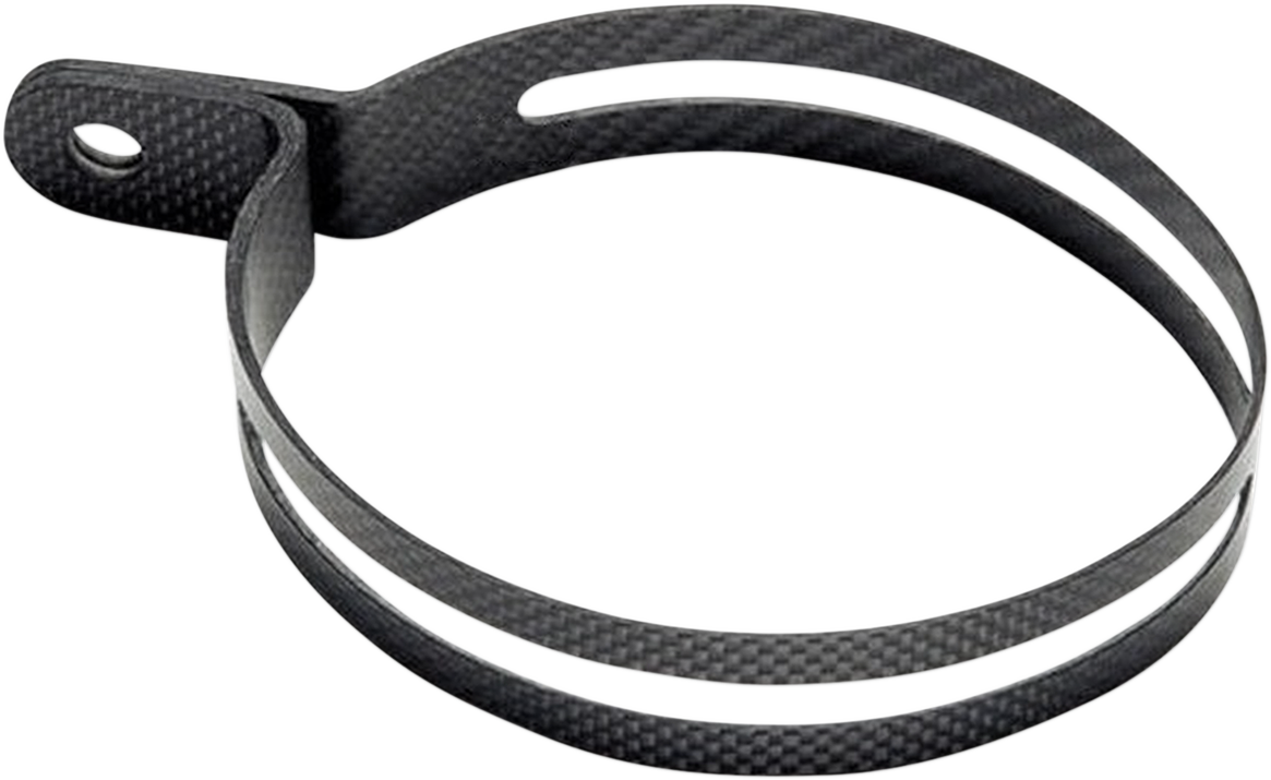 AKRAPOVIC P-MCCAP3X carbon fiber muffler clamp for Akrapovic exhaust systems, shown in close-up view.