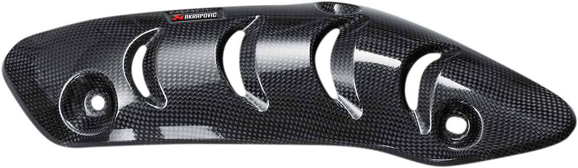 AKRAPOVIC carbon fiber heat shield for exhaust system, P-HSD12E1 model, providing enhanced heat protection and durable material.