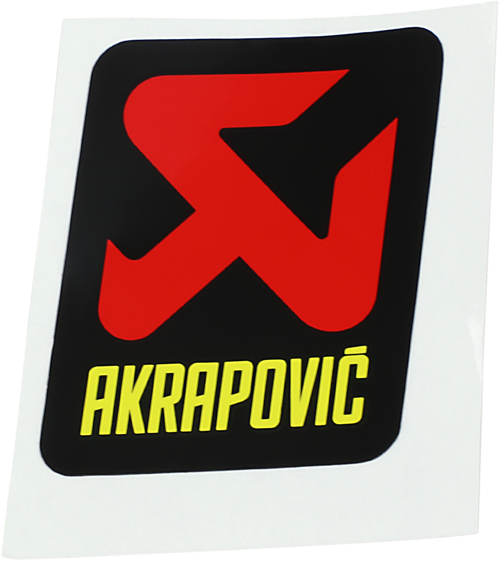 AKRAPOVIC replacement sticker P-HST13AL for motorcycle exhaust systems, featuring the brand logo and adhesive backing.