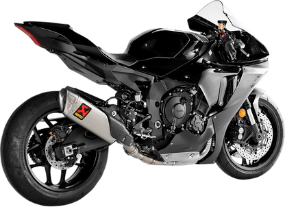 AKRAPOVIC stainless steel race exhaust for Yamaha Y10 R15 motorcycle, featuring sleek design and high-performance build.
