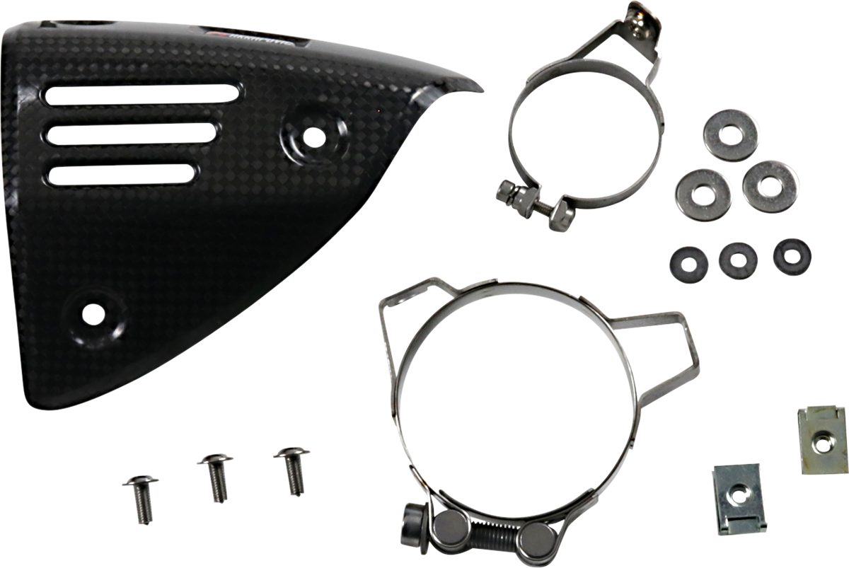 AKRAPOVIC Carbon Fiber Heat Shield for Slip-On Line Exhaust P-HSVE3SO1, lightweight and durable motorcycle exhaust protector.