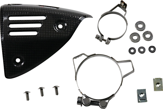 AKRAPOVIC Carbon Fiber Heat Shield for Slip-On Line Exhaust P-HSVE3SO1, lightweight and durable motorcycle exhaust protector.