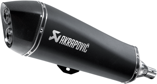 AKRAPOVIC black scooter muffler S-PI4SO3-HRSSBL with polished finish, designed for enhanced performance and sound.