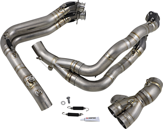 AKRAPOVIC titanium header exhaust part E-H10E2 for track use, showcasing lightweight, high-performance motorcycle exhaust components.
