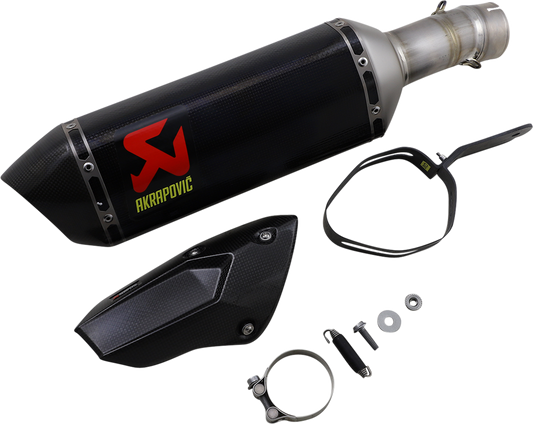 Akrapovic carbon fiber motorcycle muffler S-B10SO13-HZC with sleek black finish and branding, designed for enhanced performance.