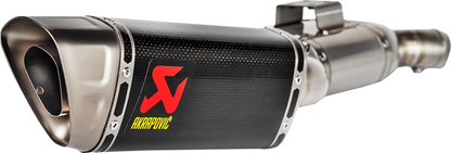 AKRAPOVIC carbon fiber muffler S-B9SO2-APC for motorcycle exhaust system, featuring sleek black finish and high-performance design.