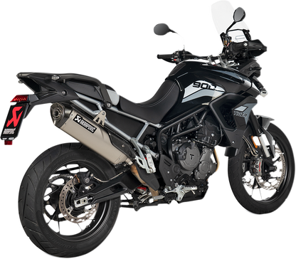 AKRAPOVIC titanium muffler S-T9SO3-HRT with polished finish, designed for enhanced exhaust performance on sport motorcycles.