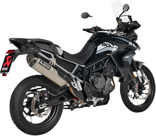 AKRAPOVIC titanium muffler S-T9SO3-HRT with polished finish, designed for enhanced exhaust performance on sport motorcycles.