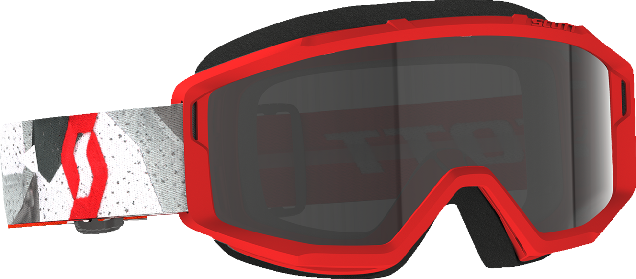 Scott Primal Sand Dust Goggle in camo white and red with dark gray strap, designed for motocross and off-road riding.