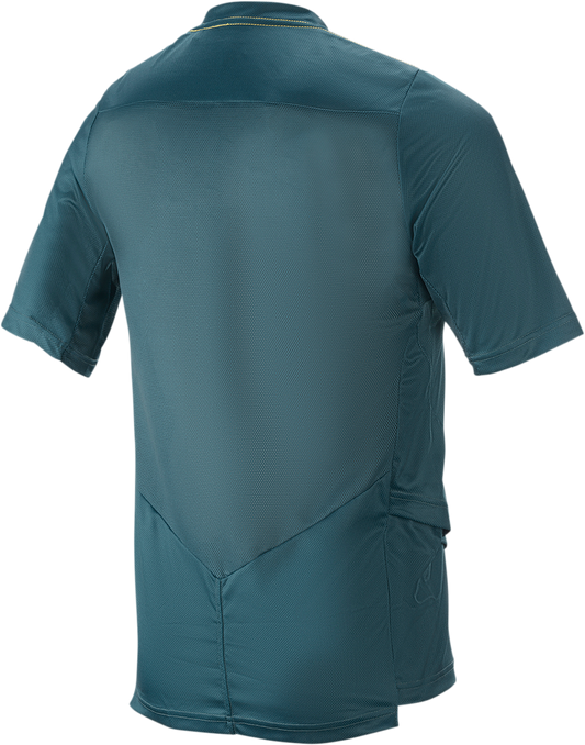 Alpinestars Drop 6.0 short-sleeve cycling jersey in green, small size, featuring breathable fabric and sporty design.