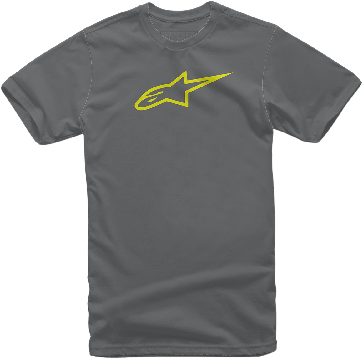 Alpinestars Ageless T-Shirt in charcoal and hi-vis yellow, size XL, featuring the brand logo and casual fit design.