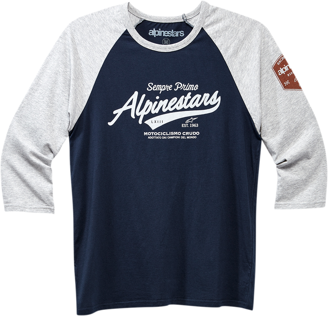 Alpinestars Script T-Shirt in Heather Gray and Navy, XL size, with logo print on front, casual athletic style.