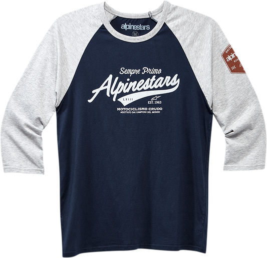Alpinestars Script T-Shirt in Heather Gray and Navy, XL size, with logo print on front, casual athletic style.