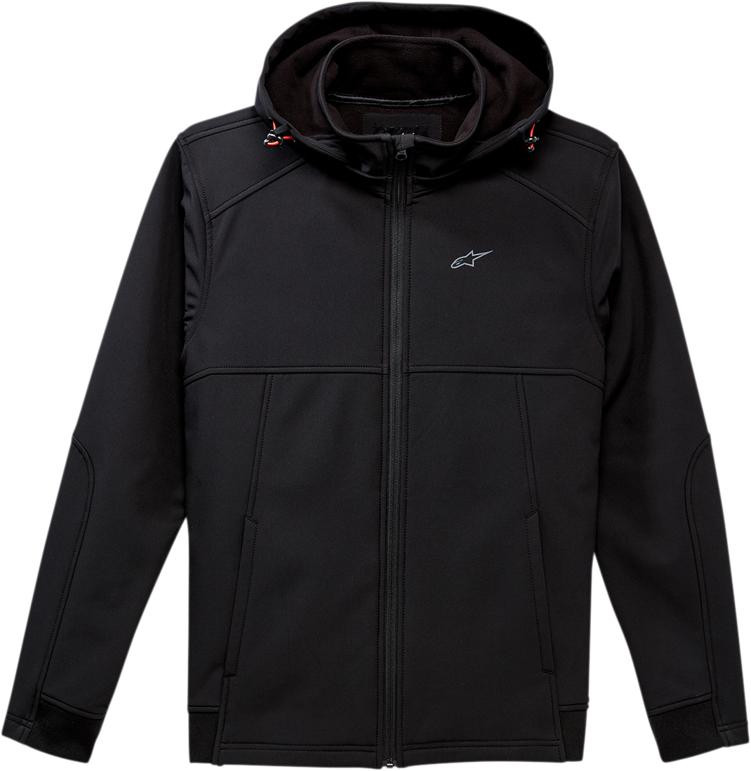 Alpinestars Acumen Waterproof Softshell Jacket in black, size medium, shown with front view and full-length design.