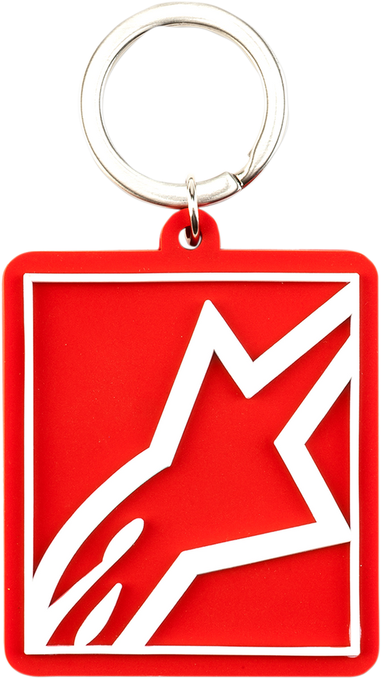 Alpinestars Corp Shift Red keychain with logo and metal chain, featuring a bright red plastic tag for motorcycle or casual use.