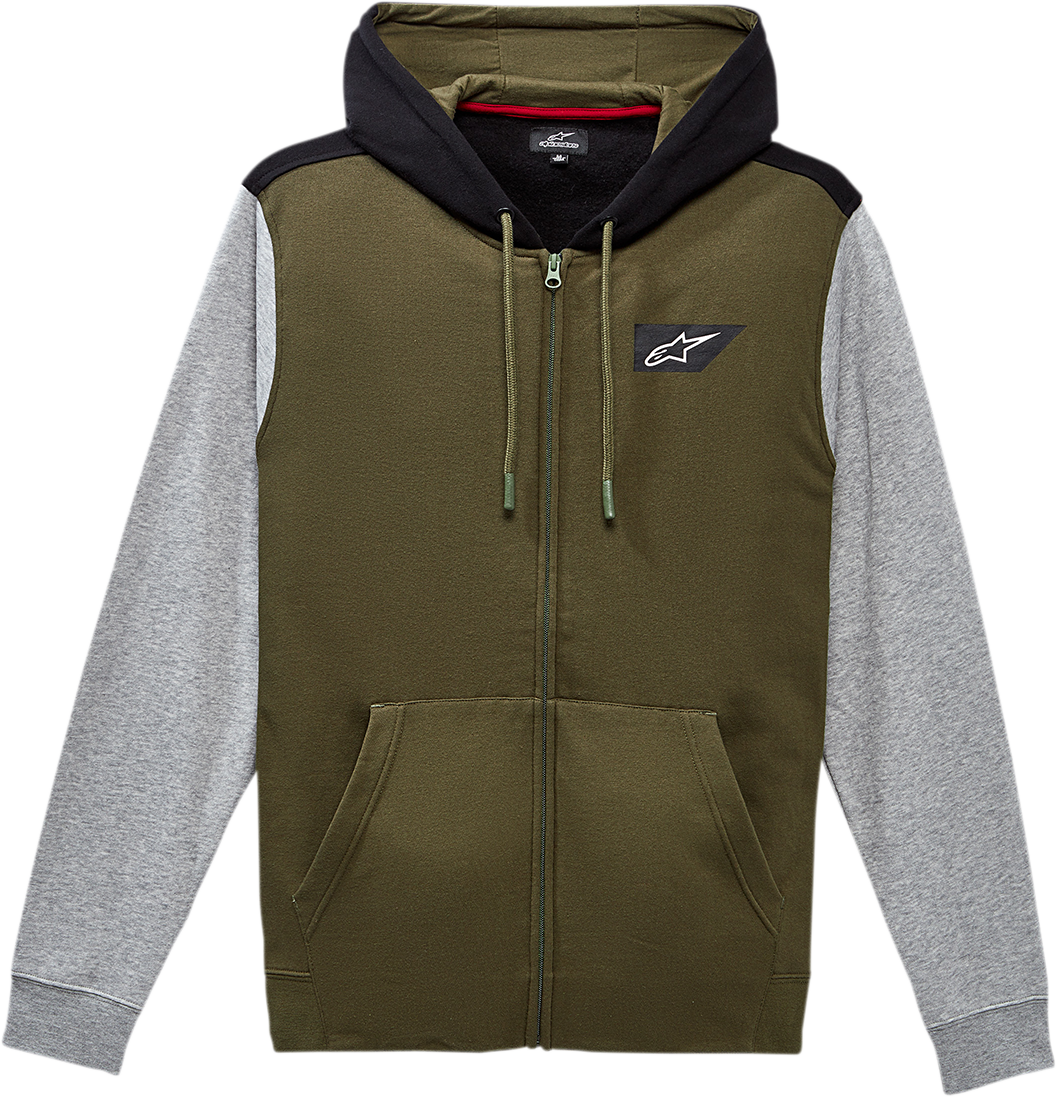Alpinestars Spanner Hoodie in military large size, featuring a casual design with the Alpinestars logo and a comfortable fit.
