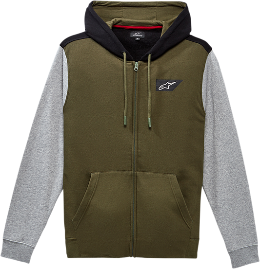 Alpinestars Spanner Hoodie in military large size, featuring a casual design with the Alpinestars logo and a comfortable fit.