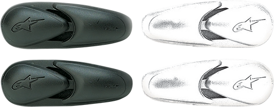 Alpinestars black flexible toe sliders for Alpha, Gran Torino, SMX series, and Web motorcycle boots, model 25SLITECH-NE.