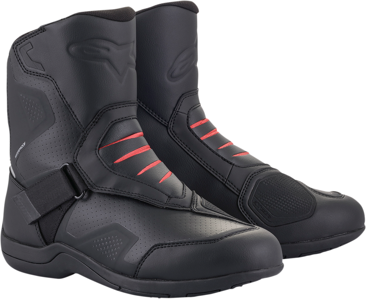 Alpinestars Waterproof V2 Ridge motorcycle boots in black with US size 10.5, featuring durable waterproof leather and protective design.