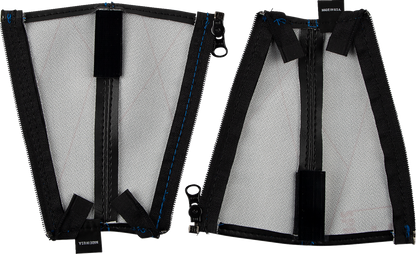 Bill's Exhausts SHOW CHROME black seat belt covers with blue stitching, designed for engine safety and style.