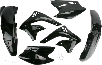 A black Acerbis standard replacement body kit for motorcycles, shown on a plain background with visible panels and parts.