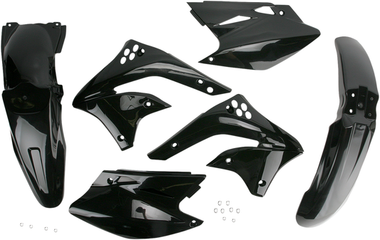 A black Acerbis standard replacement body kit for motorcycles, shown on a plain background with visible panels and parts.