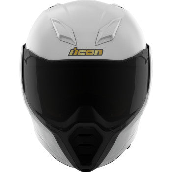 White ICON Ultraflite helmet with MIPS technology in 2XL size, featuring a sleek aerodynamic design and adjustable straps.