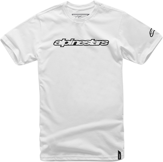 Alpinestars white and black wordmark T-shirt in size XL, featuring the Alpinestars logo and casual fit.